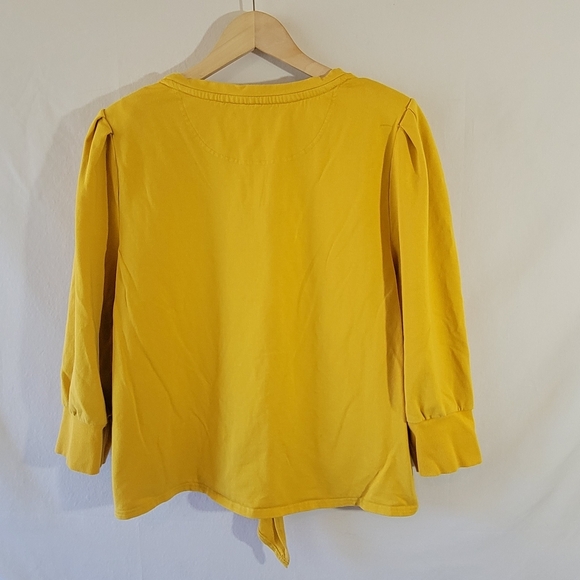 KARL LAGERFELD Paris Emoji Patch Tie Top Sz L Yellow Banded Sleeve Minimalist - Picture 3 of 12